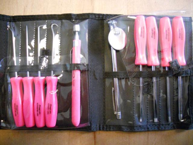 Snap-on sdmini10p mini pick, screwdriver, magnet, mirror set pink new