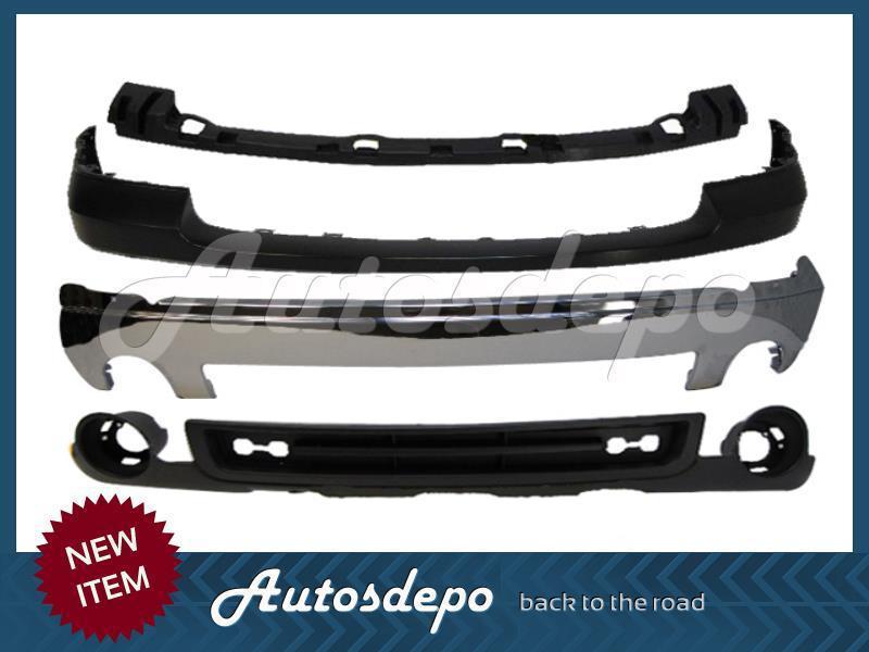 07-12 sierra 1500 pickup front bumper chr up bracket pad valance w/o intake 4pcs