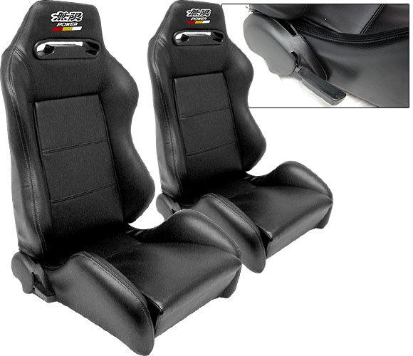 1 pair black pvc leather racing seats reclinable w/ stitched mu-g logo for honda