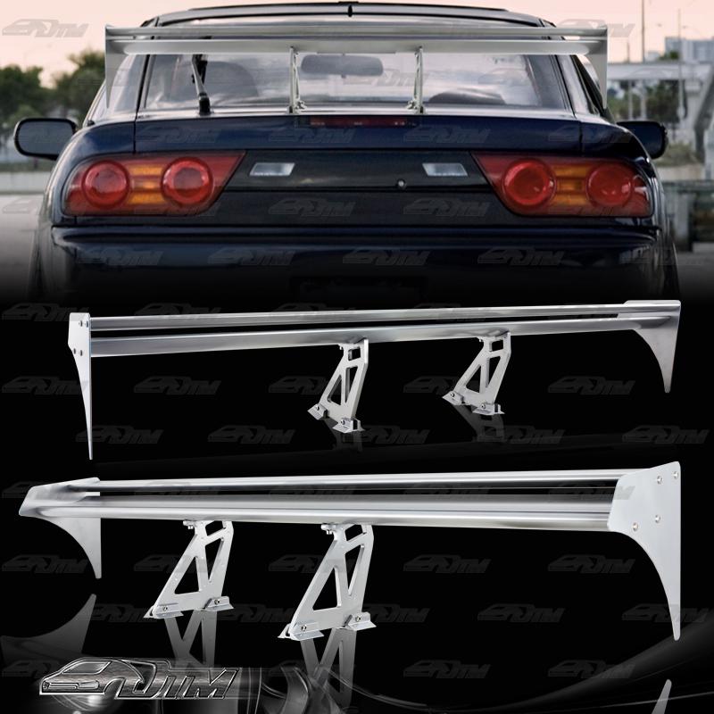 Silver glossy double deck aluminum 55 inch gt style rear trunk spoiler wing