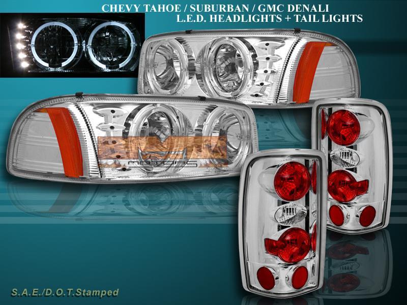 00-06 gmc yukon / yukon denali chrome led halo headlights w/ chrome tail lights