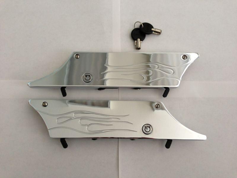 Saddlebag latches set for harley davidson touring flh saddlebags (flames)