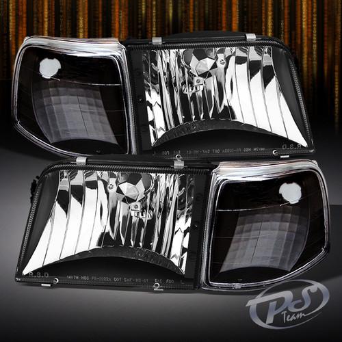 Black 1993-1997 ford ranger crystal headlights + corner signal lamps combo set