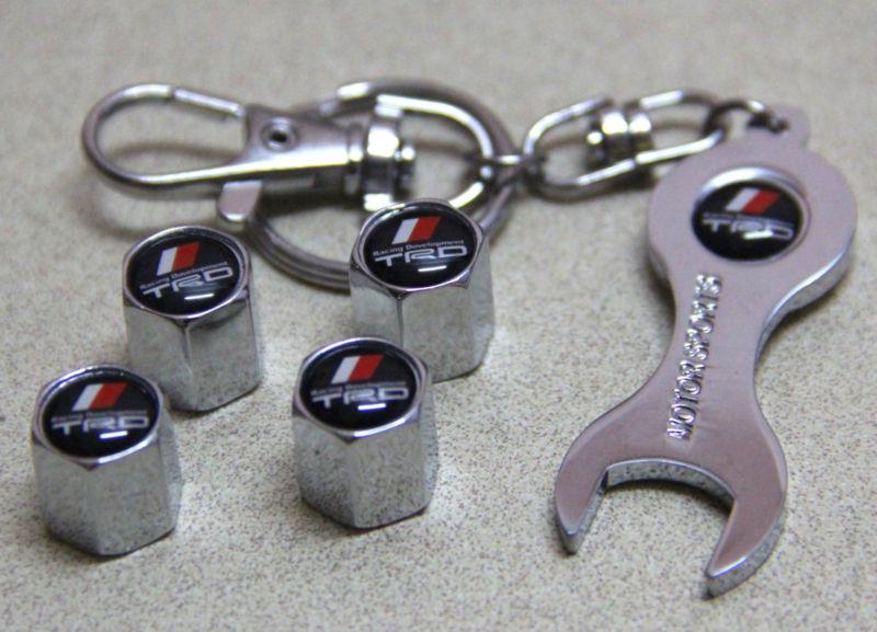 Universal tire valve 4pcs caps trd badge emblem set