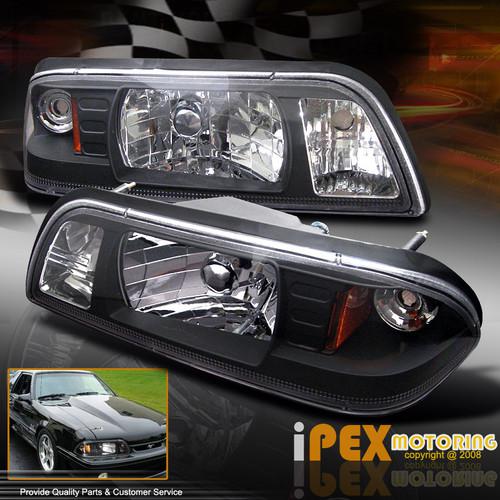 Black head light w/ inner parking light & corner lamp for 1987-1993 ford mustang