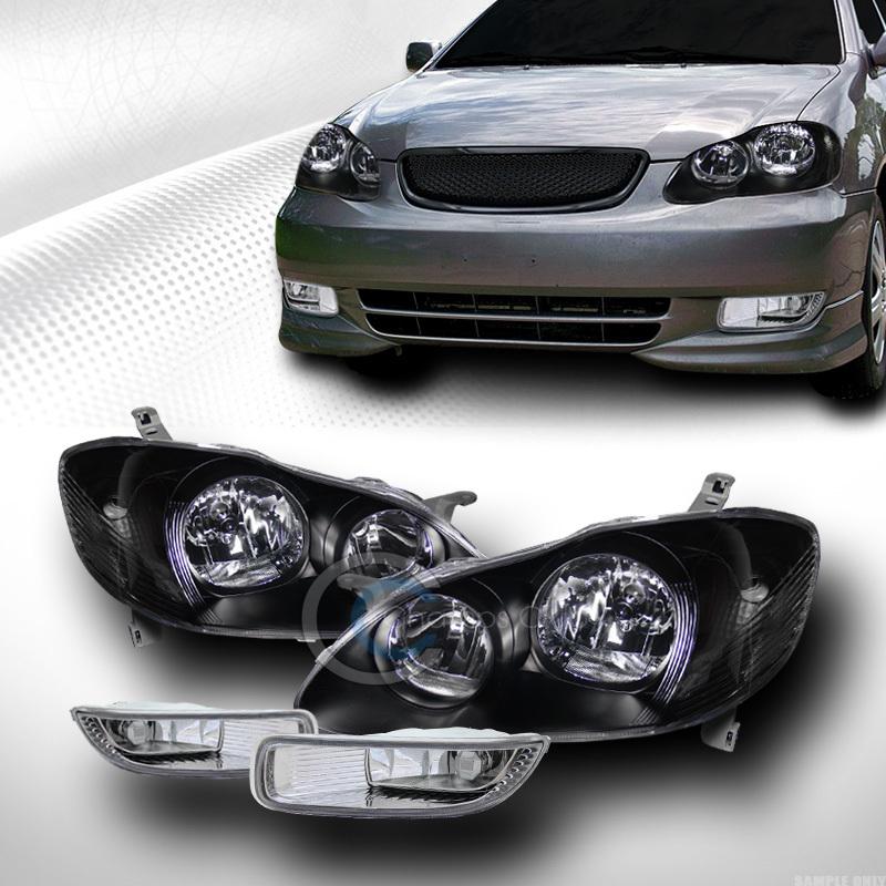 Jdm blk head lights parking signal+front bumper fog lamp ch 03-04 toyota corolla