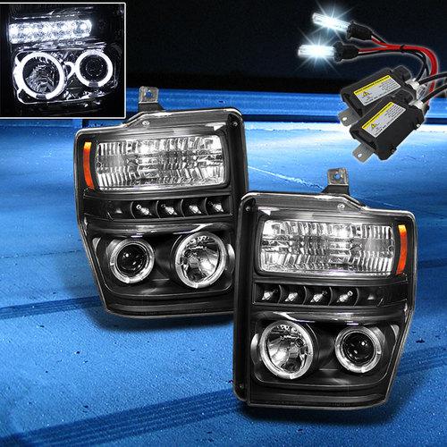 8000k slim xenon hid+08-10 f250 f350 led 2 halo projector headlights head lights