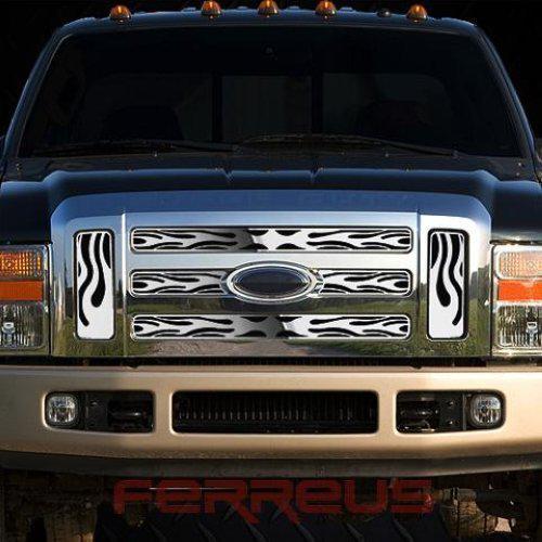 Ford superduty 08-10 horizontal flame polished stainless truck grill add-on