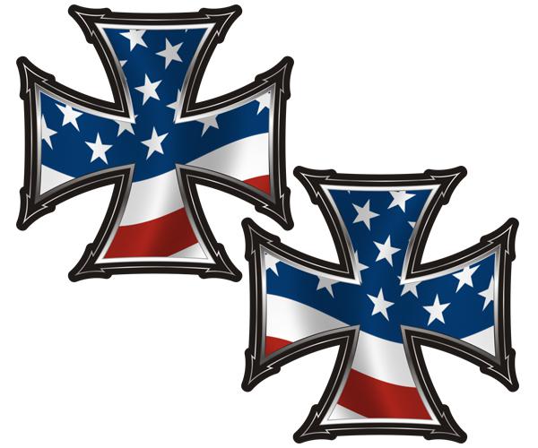 Iron maltese cross decal set 4"x4" biker american flag vinyl sticker zu1