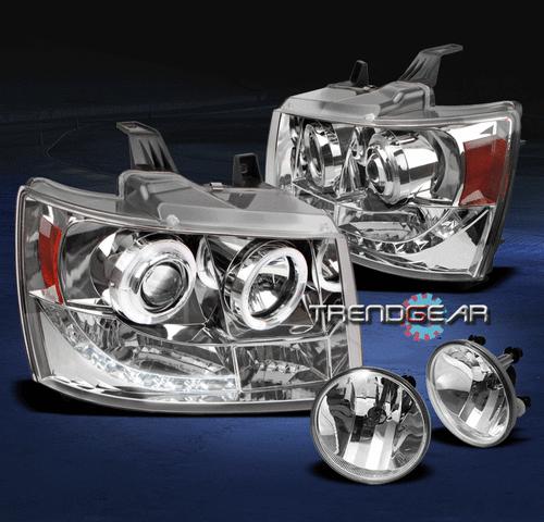 07-12 avalanche/suburban/tahoe drl led halo projector head lights+fog kit chrome