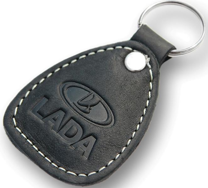 New leather black / white keychain car logo lada auto emblem keyring