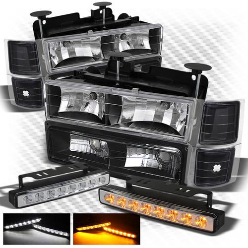 White/amber led bumper fog+tahoe suburban silverado blazer headlights+corner set