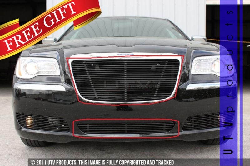 2011 - 2013 chrysler 300/300c upper replacement & bumper 2pc black billet grille