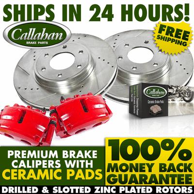 [front] brake calipers drilled slotted rotors ceramic pads-covers left and right