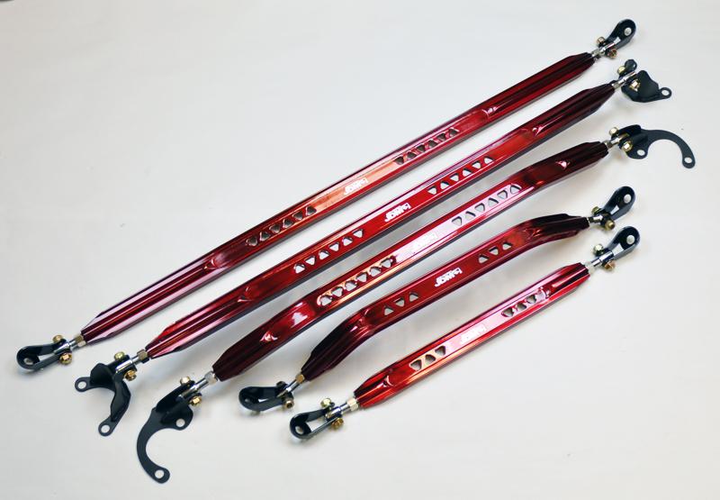 Honda civic 96-00 jdm sport 5pc strut tie c pillar tower brace bars kit - red