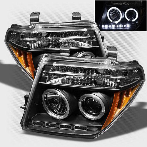 2005-2008 nissan frontier twin halo led projector headlights black head lights