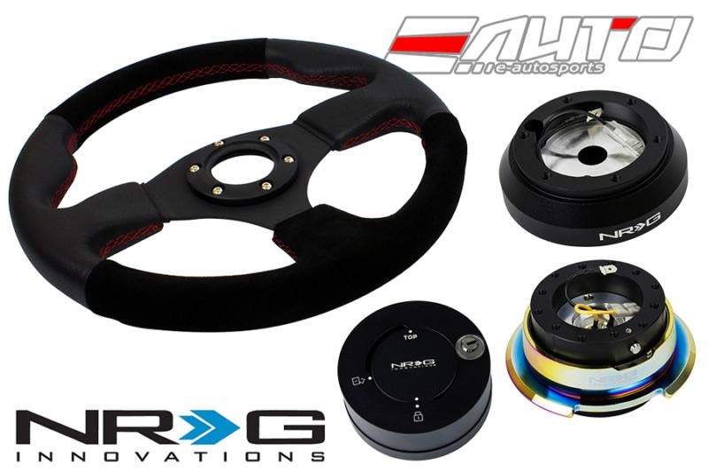 Nrg 320mm race black s/l steering wheel red st 160h hub 2.8 bkmc release lock mb