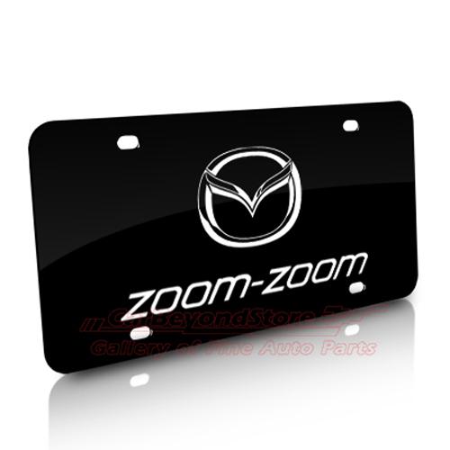 Mazda logo zoom-zoom black stainless steel license plate, lifetime warranty