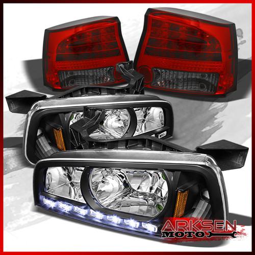 05-08 charger 2in1 black drl led headlights+red smoked philips tail lights combo