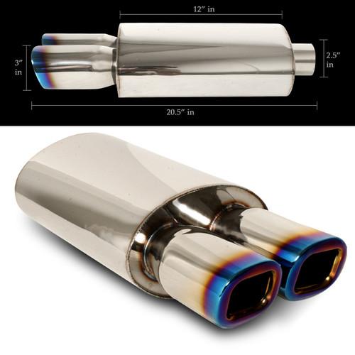  universal dual square 2.5" inlet bluetip remus style muffler