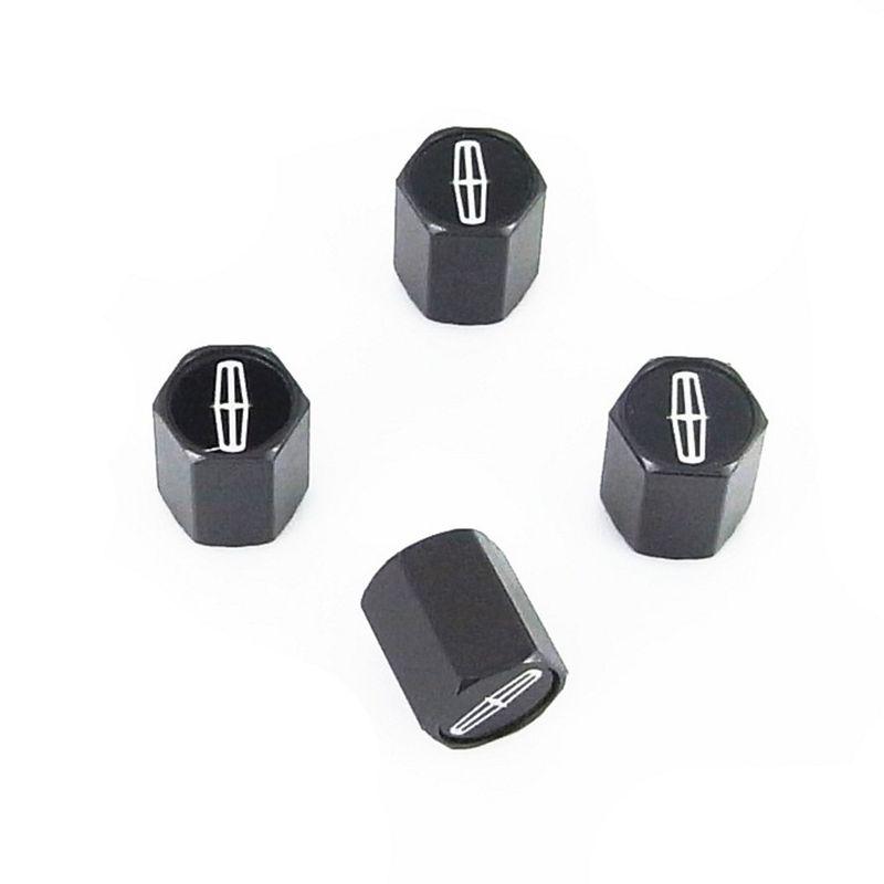 Lincoln black logo black tire stem valve caps - new!