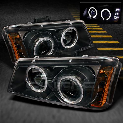 03-06 chevy silverado pickup jdm black dual halo projector led headlights lamps