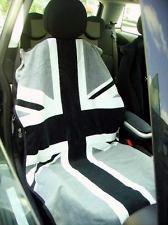 Seat towel cover for mini cooper car - grey/black/white union jack flag - pair