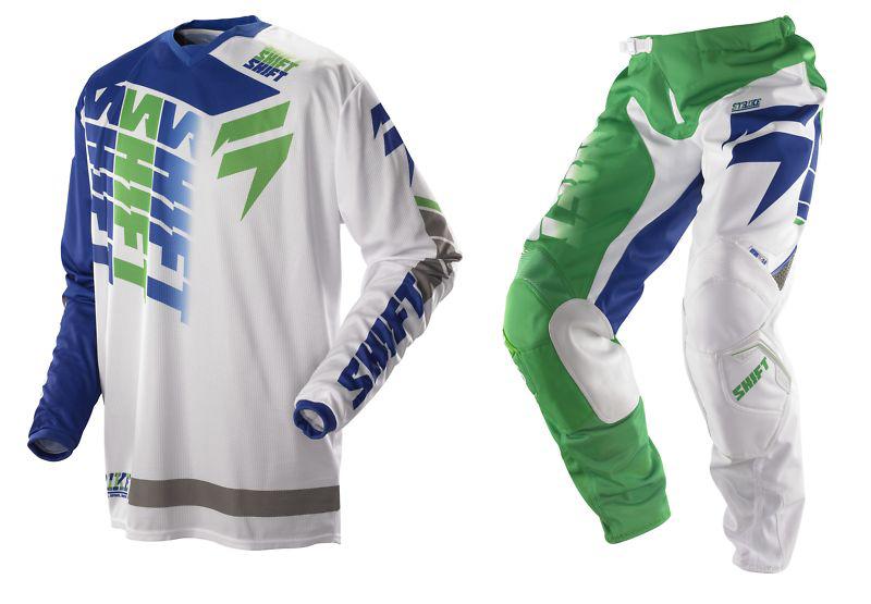 07478-07479-076 shift strike glory white green jersey pants combo mx atv