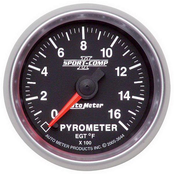 Auto meter 3644 sport comp ii 2 1/16" electric pyrometer gauge kit 0-1600˚f