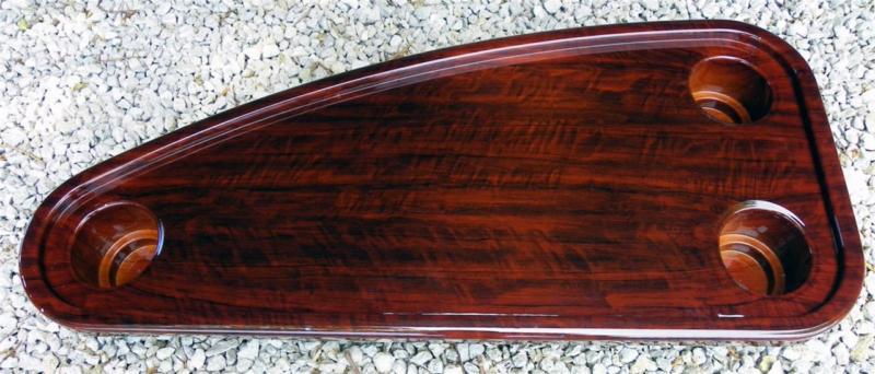 33 1/2 x 15 1/2" boat drink table top mahogany abs 3 cup drink holders