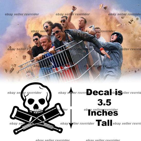 Extreme sports jackass skull crutches danger sticker