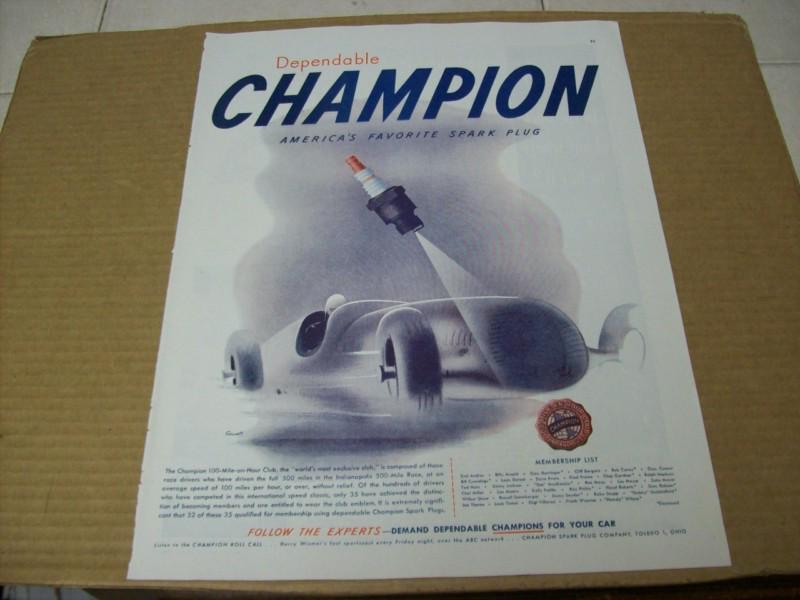 1947 champion spark plugs  advertisement, vintage ad 