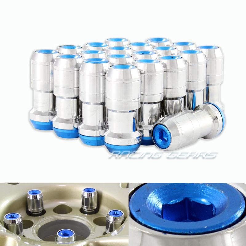 20x m12 x 1.25mm thread pitch blue / chrome wheel rim tuner 1.9" long lug nuts