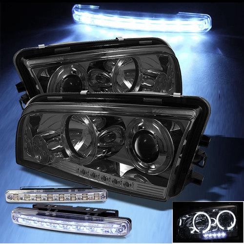 Led bumper fog+smoked 06-10 charger halo projector headlights smoke head lights