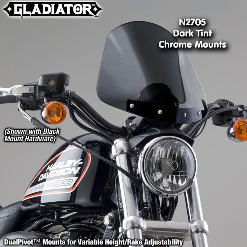 Harley xl883l sportster low gladiator windshield dark tint chrome mnts n2705