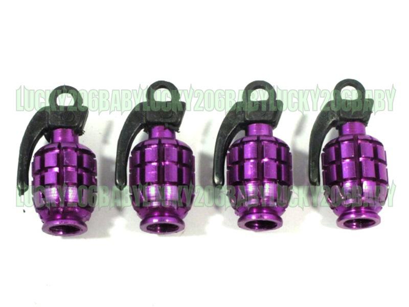 Tyre valve dust cap grenade for motorcycle 4pcs violet