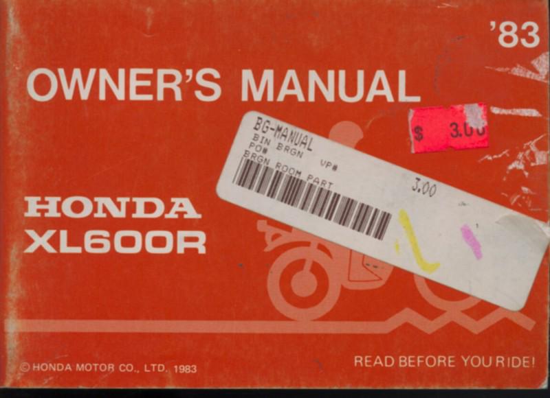 1983 honda xl600r owner's manual