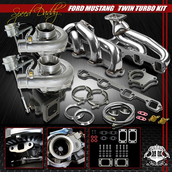 T04e 7pc t3/t4 twin turbo kit+internalwastegate+manifold 87-94 mustang 5.0l ohv