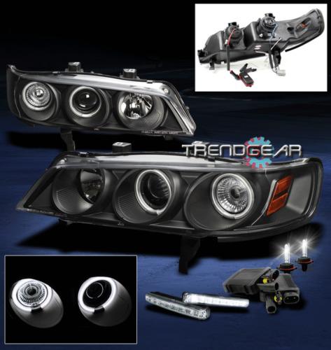 94-97 honda accord ccfl halo black projector head lights lamp+drl led kit+6k hid