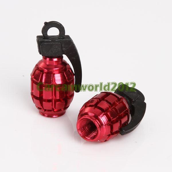 4 x metal grenade design car motorcycle bike tire tyre valve dust caps red