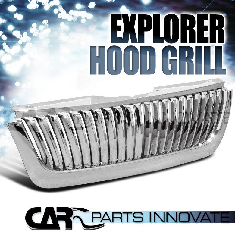 Ford 02-05 explorer 4dr 1pc vertical chrome front hood bumper grille