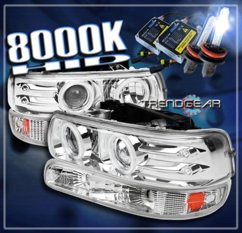 99-06 silverado tahoe suburban ccfl halo led projector head lights+bumper+hid 8k