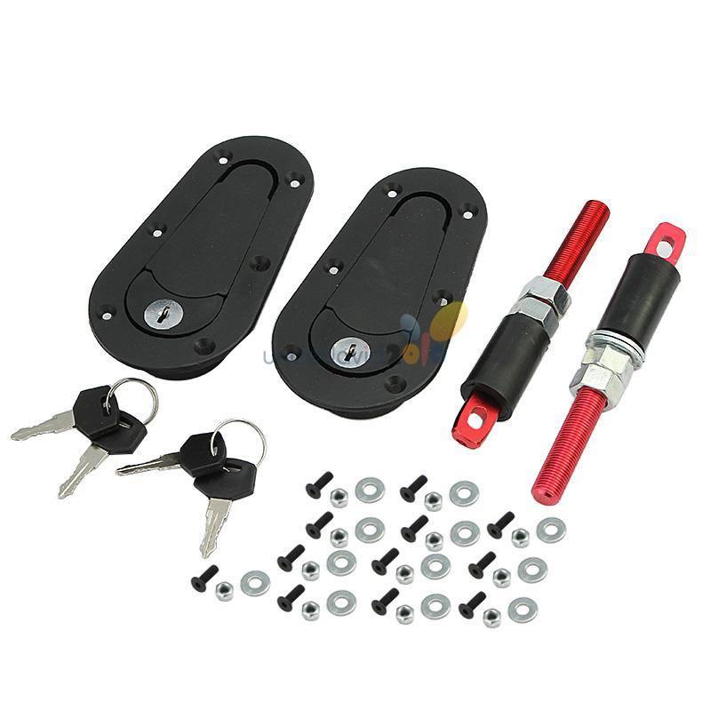 Black universal racing car mount bonnet plus flush hood latch pin key lock kit