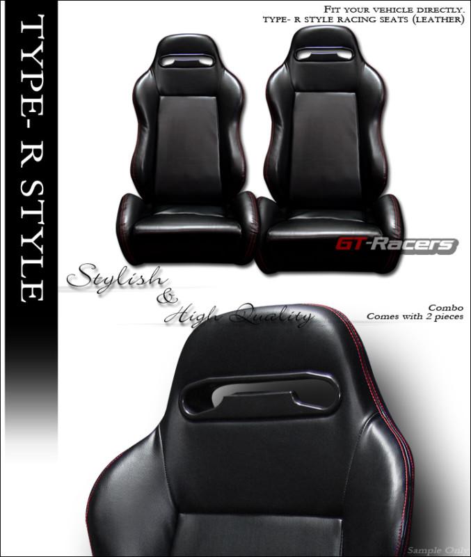 T-r sport black pvc leather red stitch racing bucket seats+sliders l+r 2x chevy