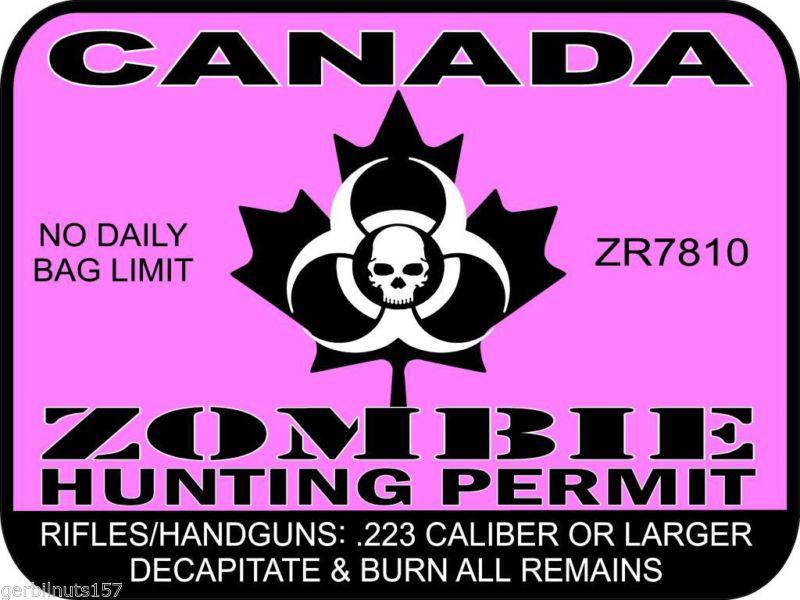 Canada zombie hunting permit license decal 3"x4" vehicle sticker tags graphics