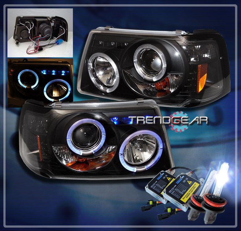 01-11 ford ranger halo led projector headlight+hid kit black 06 07 08 09 10 2in1