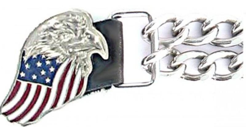 Us flag and eagle motorcycle snap vest extender leather double chain - new