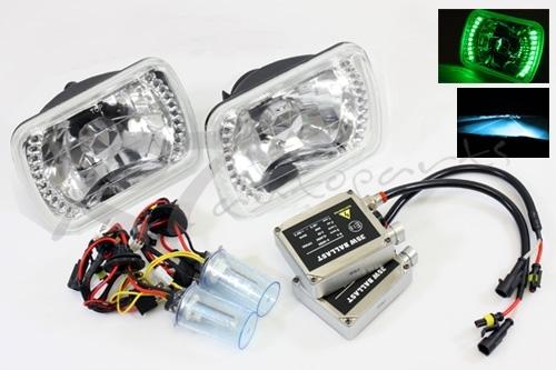 7x6 h6014/h6052/h6054 jdm green led ring headlights+10000k blue hi/low hid combo