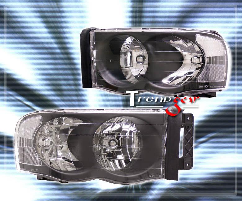 02-05 dodge ram pickup truck crystal headlights lamps black 03 04 1500 2500 3500