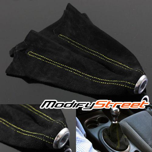 Jdm yellow stitching/black alcantara suede manual/auto shift shifter boot cover